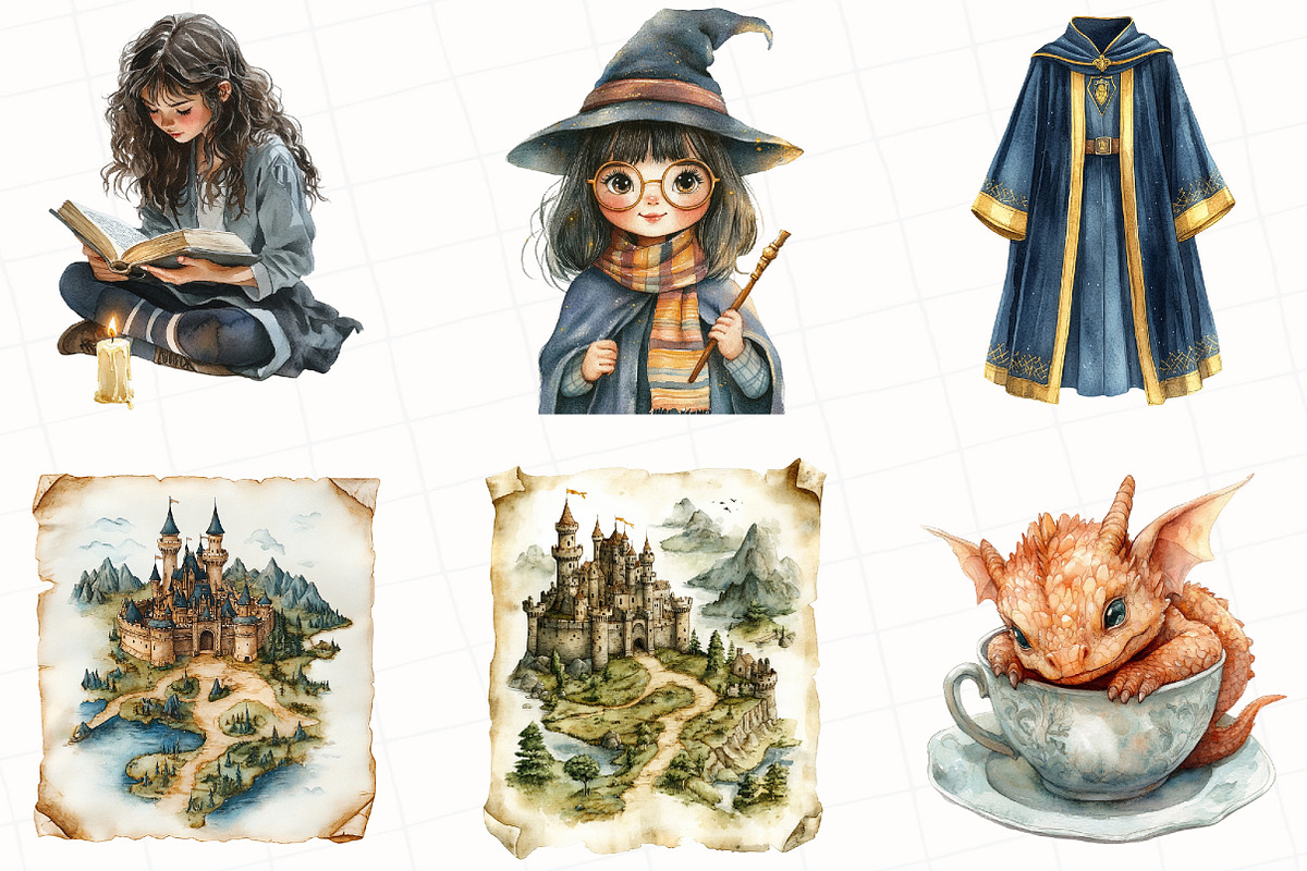 Watercolor Wizard School Clipart, an Illustration by OK Design (Photo 2 of 5)