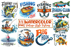 Vintage-style Fishing  PNG, an Illustration by Designworld