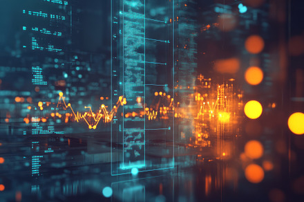 A futuristic representation of data analytics with glowing graphs and digital p, a Background Photo by ImageMir