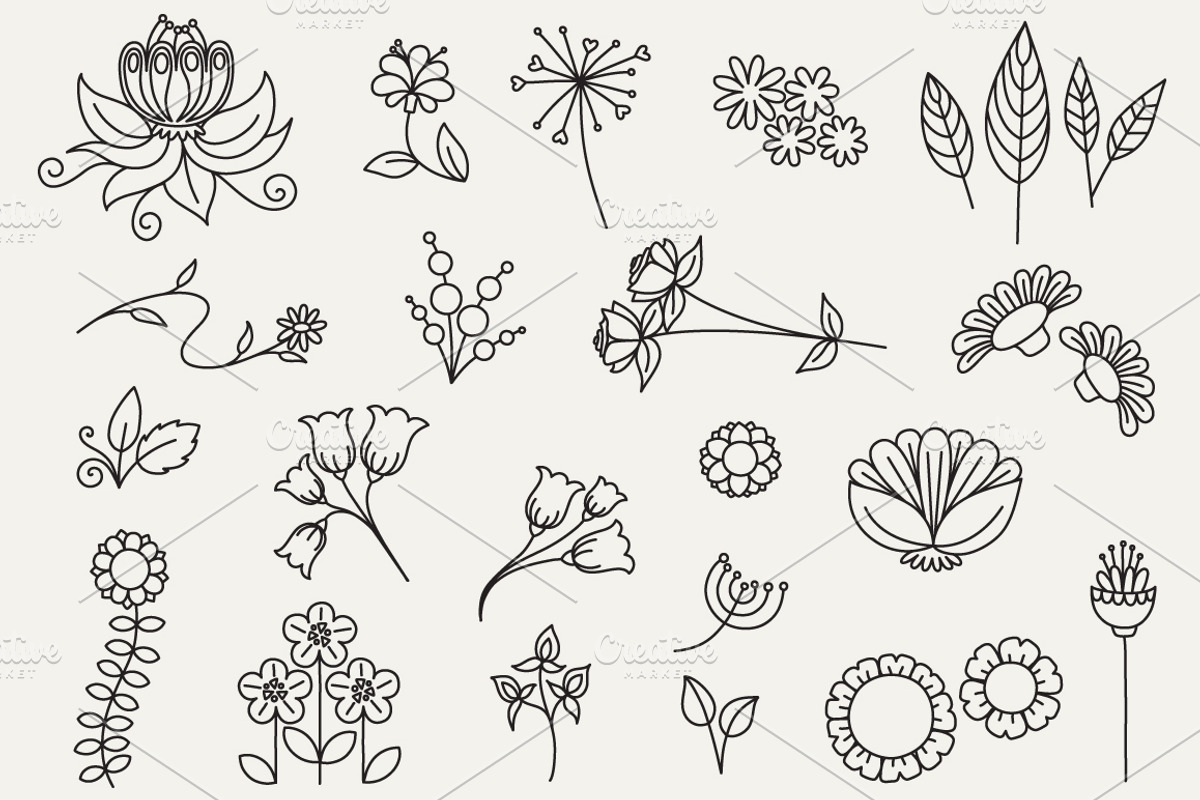 Floral Doodles clip art bumper pack, an Illustration by Katy Clemmans (Photo 3 of 5)