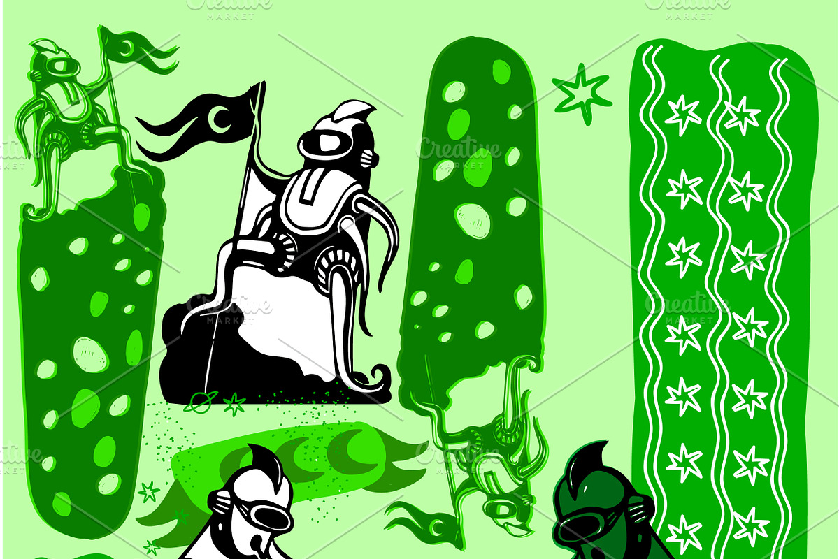 Alien creature set in vector, a Decorative Illustration by HIPSTER-MONSTER SHOP