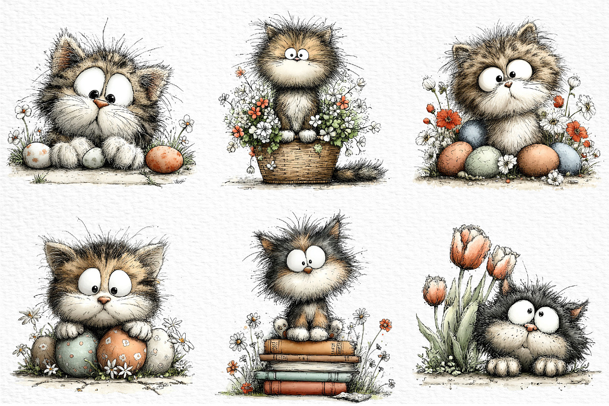 Whimsical Spring Cat Clipart, an Illustration by Craft Nest (Photo 5 of 12)