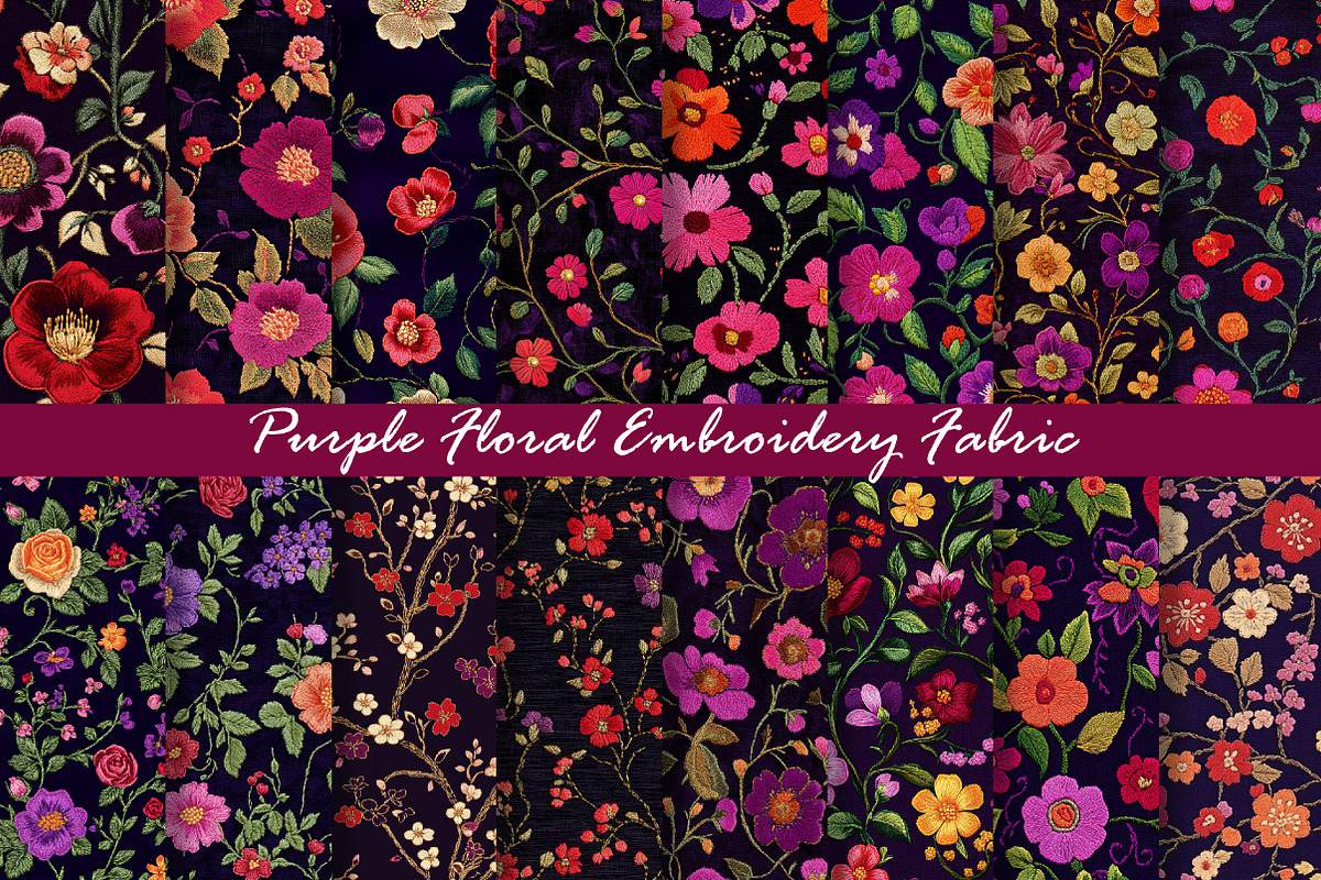 Purple Floral Embroidery Fabric, a Texture Graphic by Dream Creation (Photo 1 of 6)