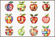Watercolor Apple Patchwork Clipart, an Illustration by Sublimation Artist (Thumbnail 3 of 6)