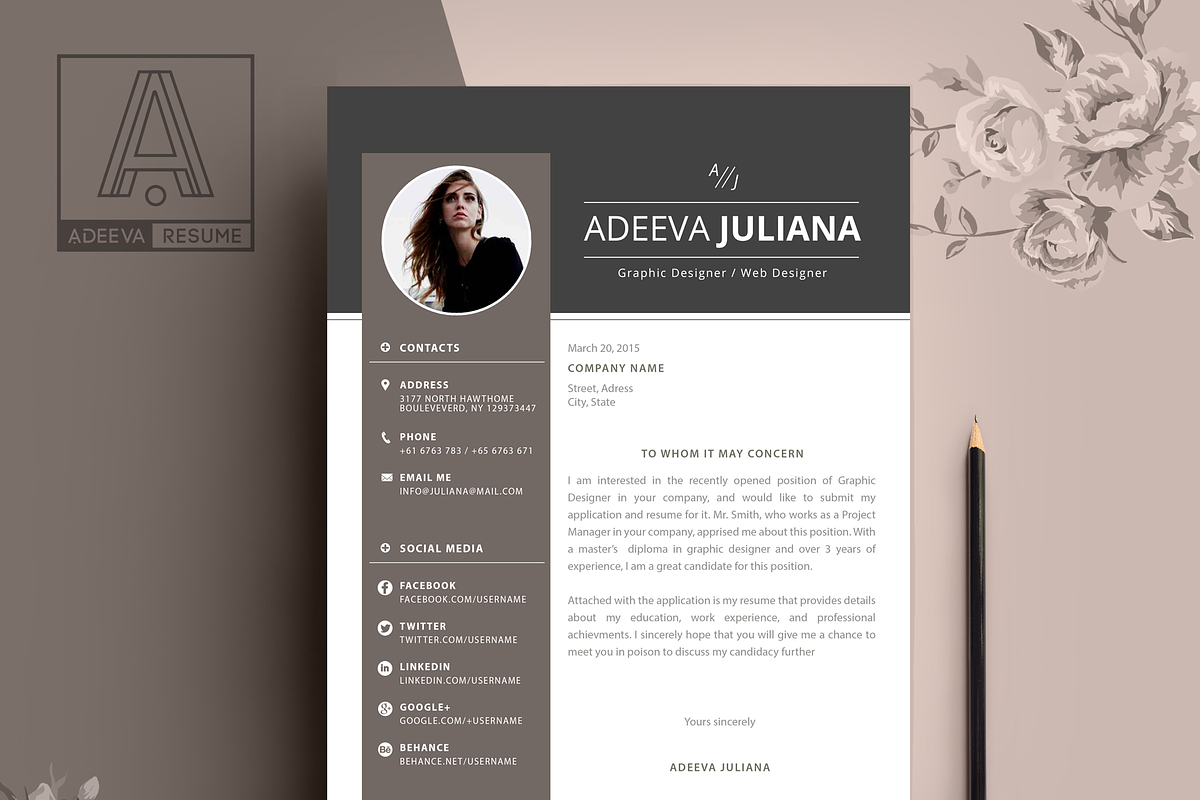 Modern Resume Template Julianna, a Resume Template by AdeevaResume (Photo 4 of 4)
