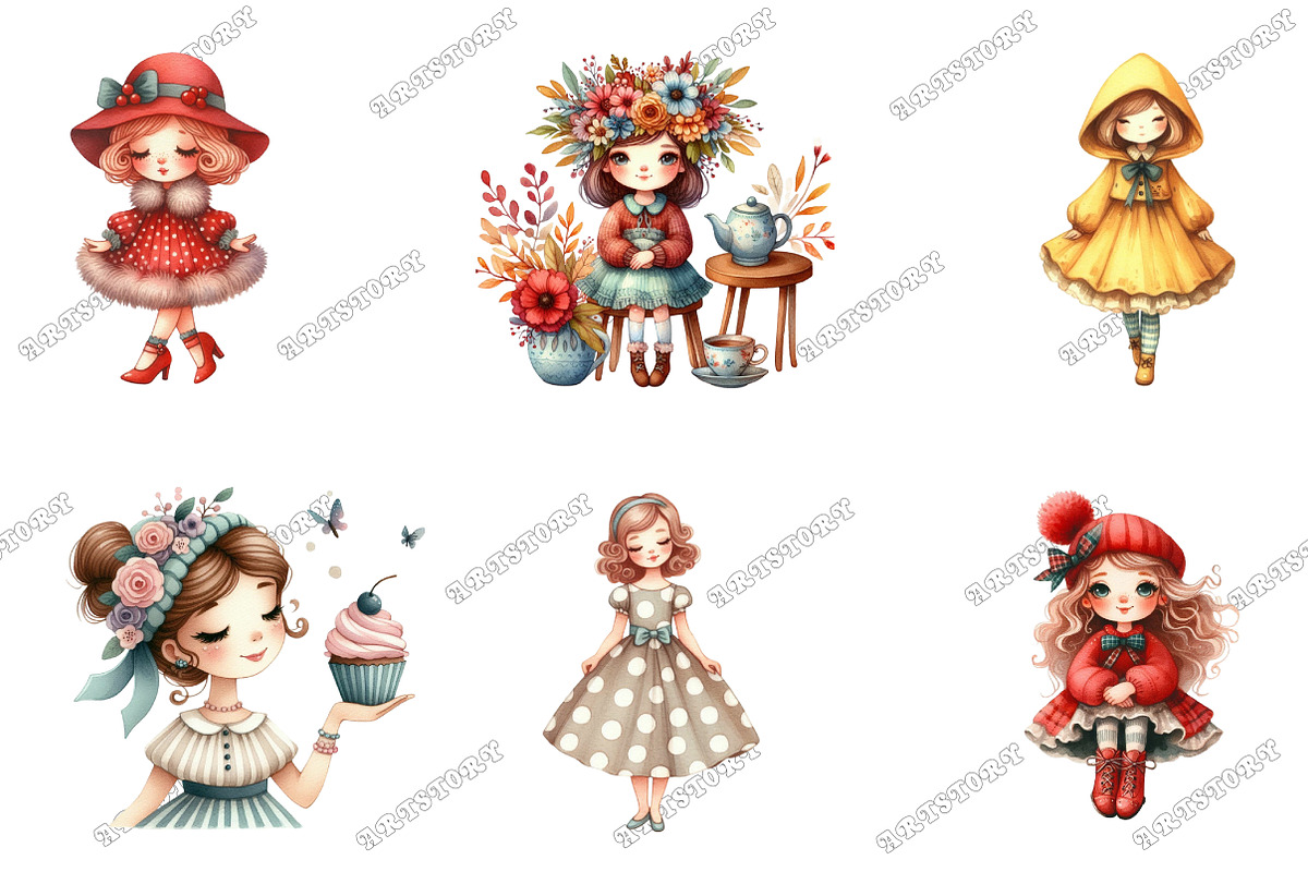 Whimsical Girls Clipart Set, an Illustration by designcity5 (Photo 3 of 5)