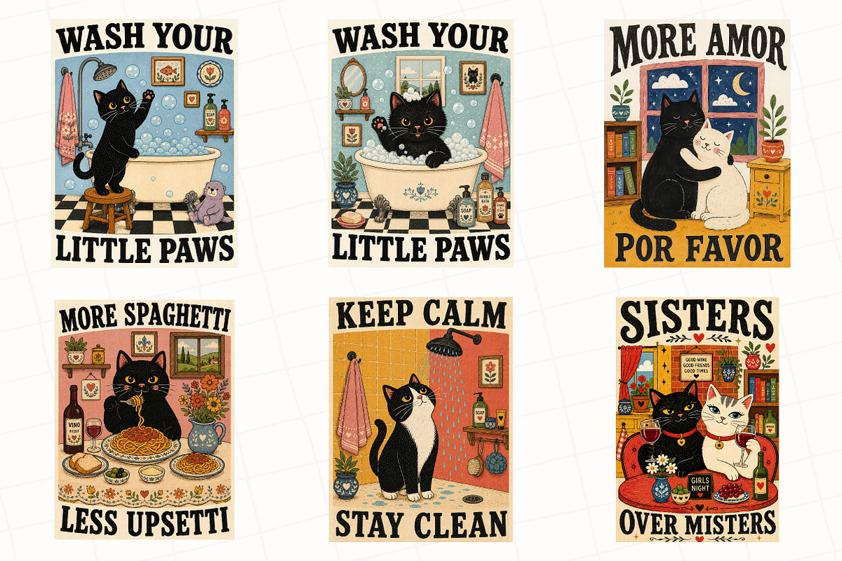 Funny Cat Wall Art Bundle PNG, a Seasonal Illustration by OK Design (Photo 3 of 3)