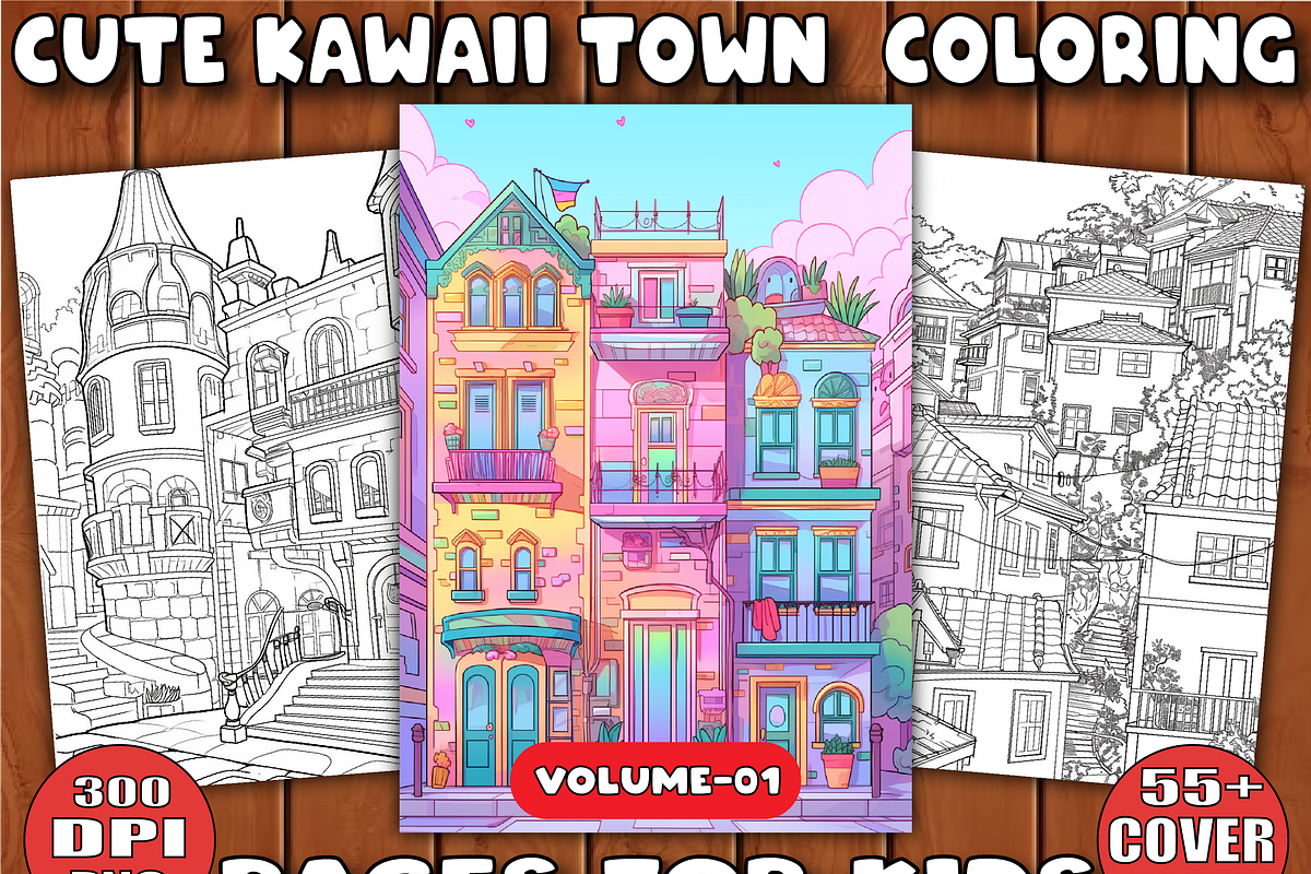 Cute Kawaii Town Coloring Pages V 01, a Decorative Illustration by ...