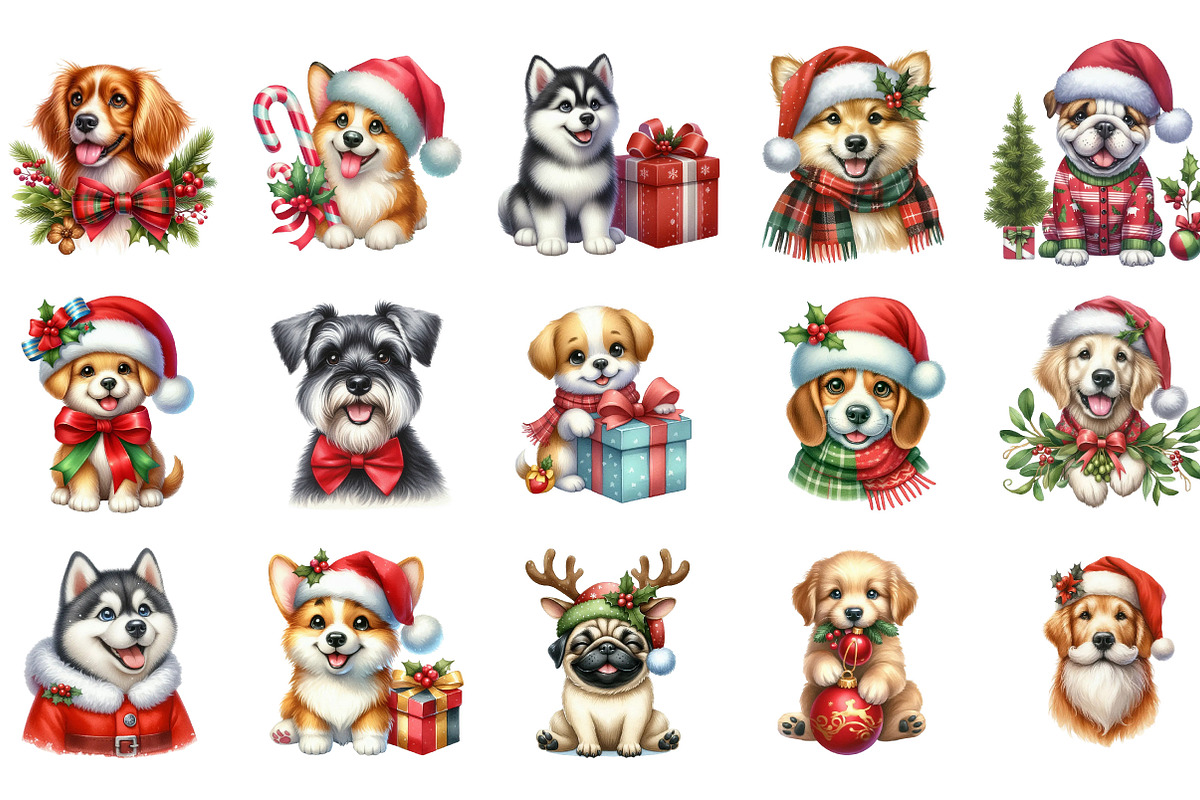 Christmas Dog Happy Clipart, an Illustration by Designking (Photo 2 of 6)