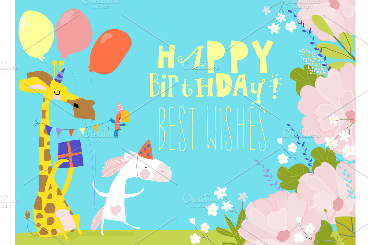Birthday Card with Cute Animals, an Animal Illustration by Maria Starus