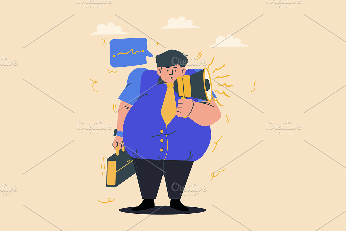 Fat Businessman Giving Announcement, a Person Illustration by Ahmad_Studio