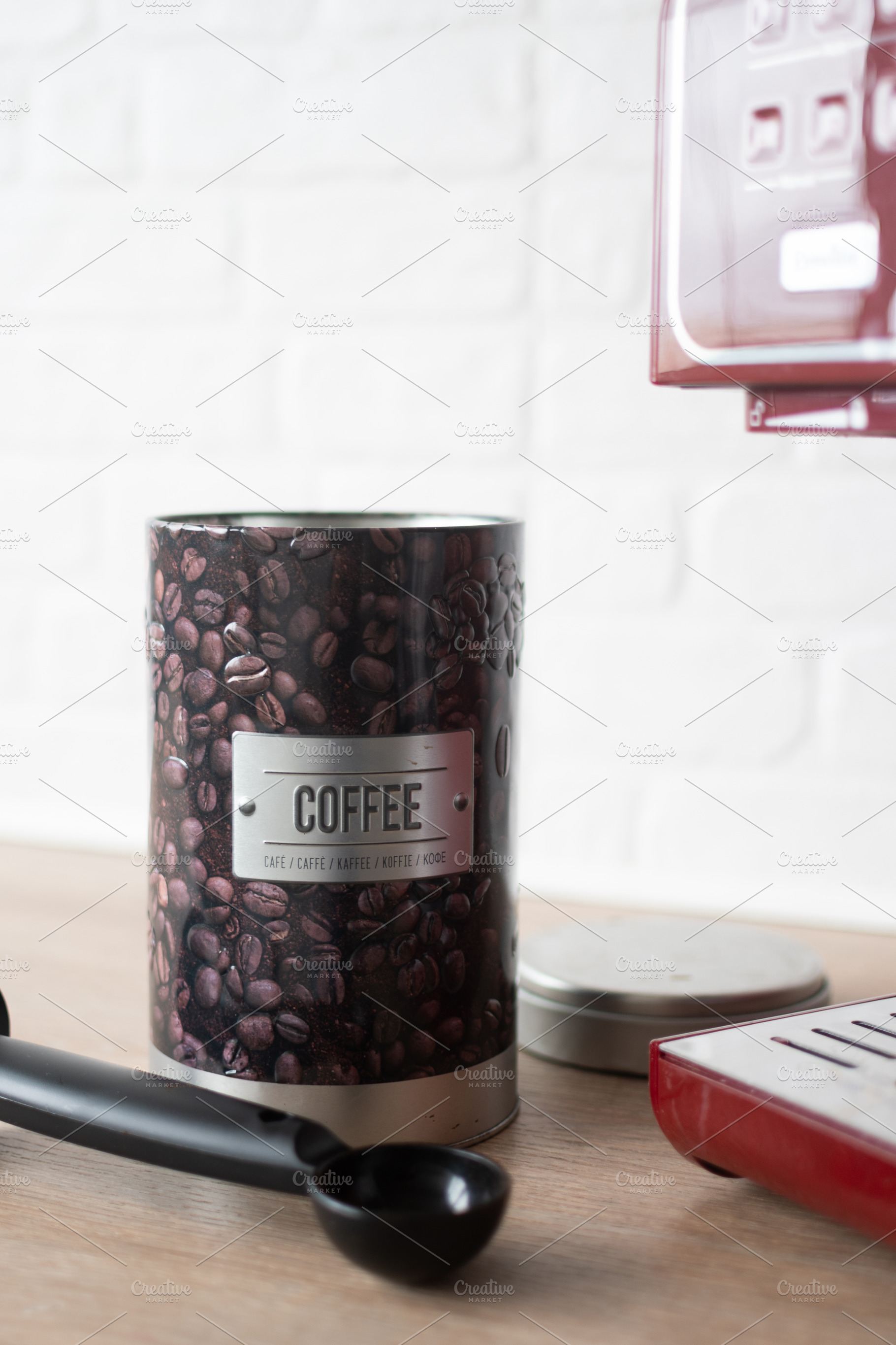 Red espresso coffee machine in moder, a Food & Drink Photo by etorres69