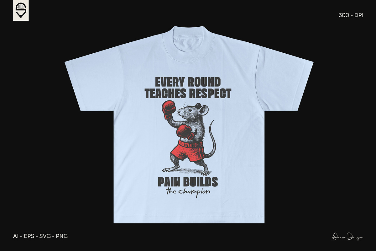 Funny Retro Boxing Rat T-Shirt, an Animal Illustration by shaondesigns (Photo 3 of 4)