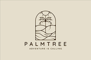 palm tree and ocean waves line art, a Branding & Logo Template by zyxroun shop