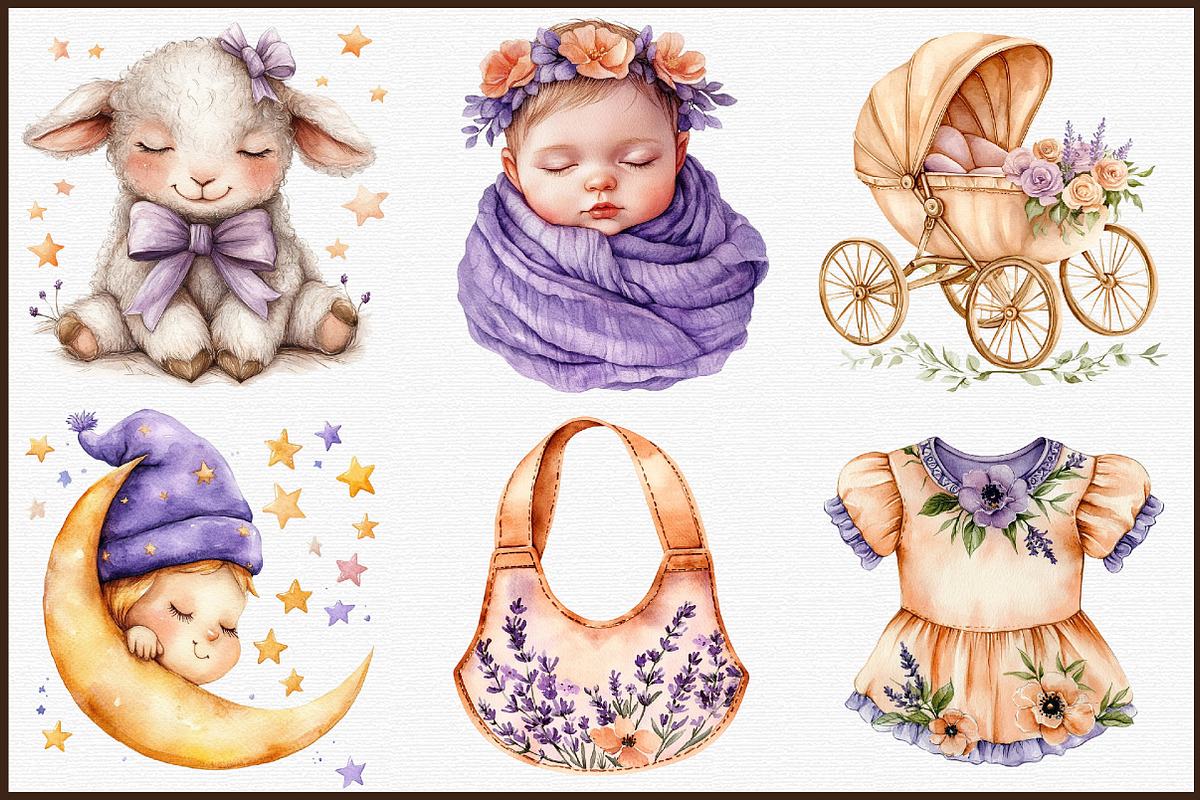 Lavender Soft Peach Baby Nursery Cli, an Illustration by Sublimation Artist (Photo 3 of 6)