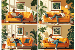 Man reading book relaxed pose cozy, an Object Illustration by Onyx
