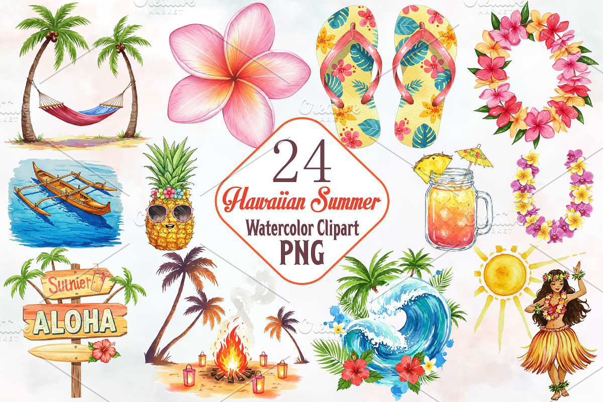 Hawaiian Summer Sublimation Clipart, an Illustration by RobertsArt (Photo 1 of 7)