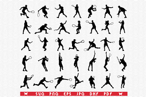 SVG Tennis Players, Black Silhouette, a Pattern Graphic by DesignStudioRM
