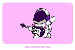 Cute Astronaut Playing Guitar