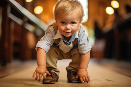 An up - close, candid shot of a toddler, ready for his first day, a School & Education Photo by designvectx