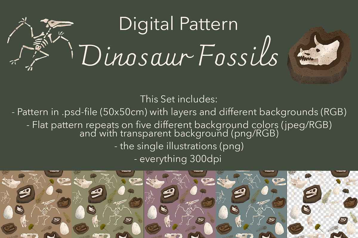 Dinosaur Fossils Pattern, a Pattern Graphic by koberstein (Photo 2 of 3)