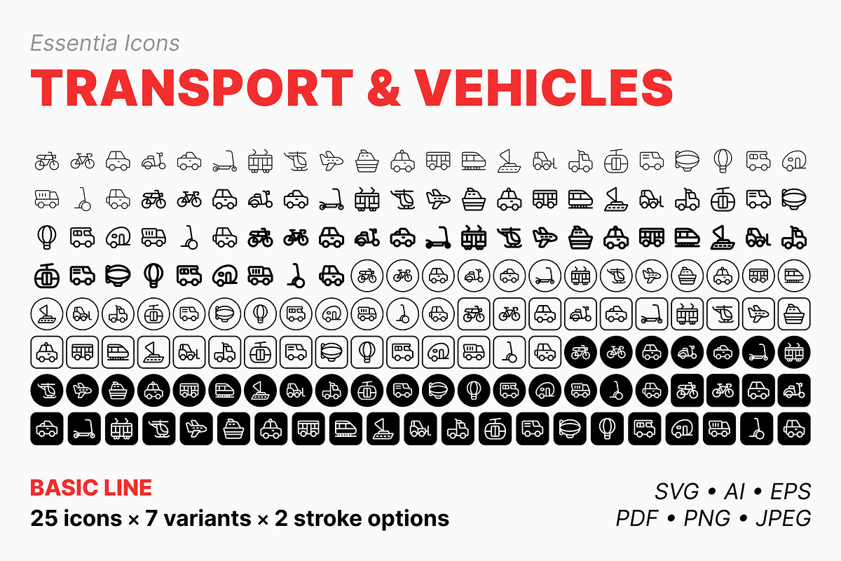 Transport & vehicles icons (Line), an Outline Icon by Totto House (Photo 2 of 3)