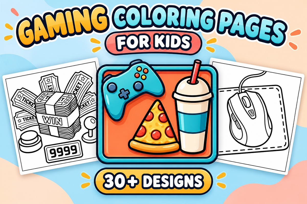 Gaming Coloring Pages for Kids #2, an Object Illustration by Inkivelle Studio (Photo 1 of 3)