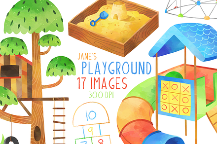 Watercolor Playground Clipart, an Education Illustration by DigitalArtsi