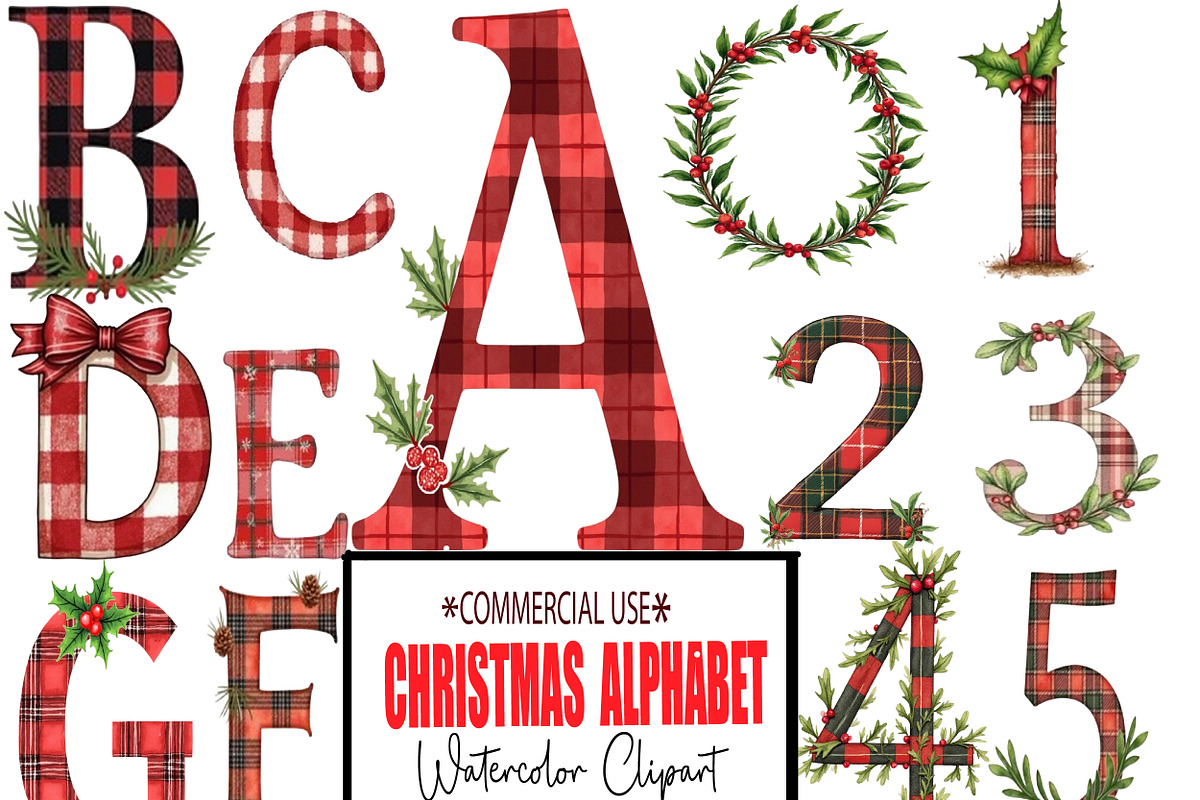 Buffalo Plaid Christmas Alphabet PNG, an Illustration by CrexoraLab (Photo 1 of 7)