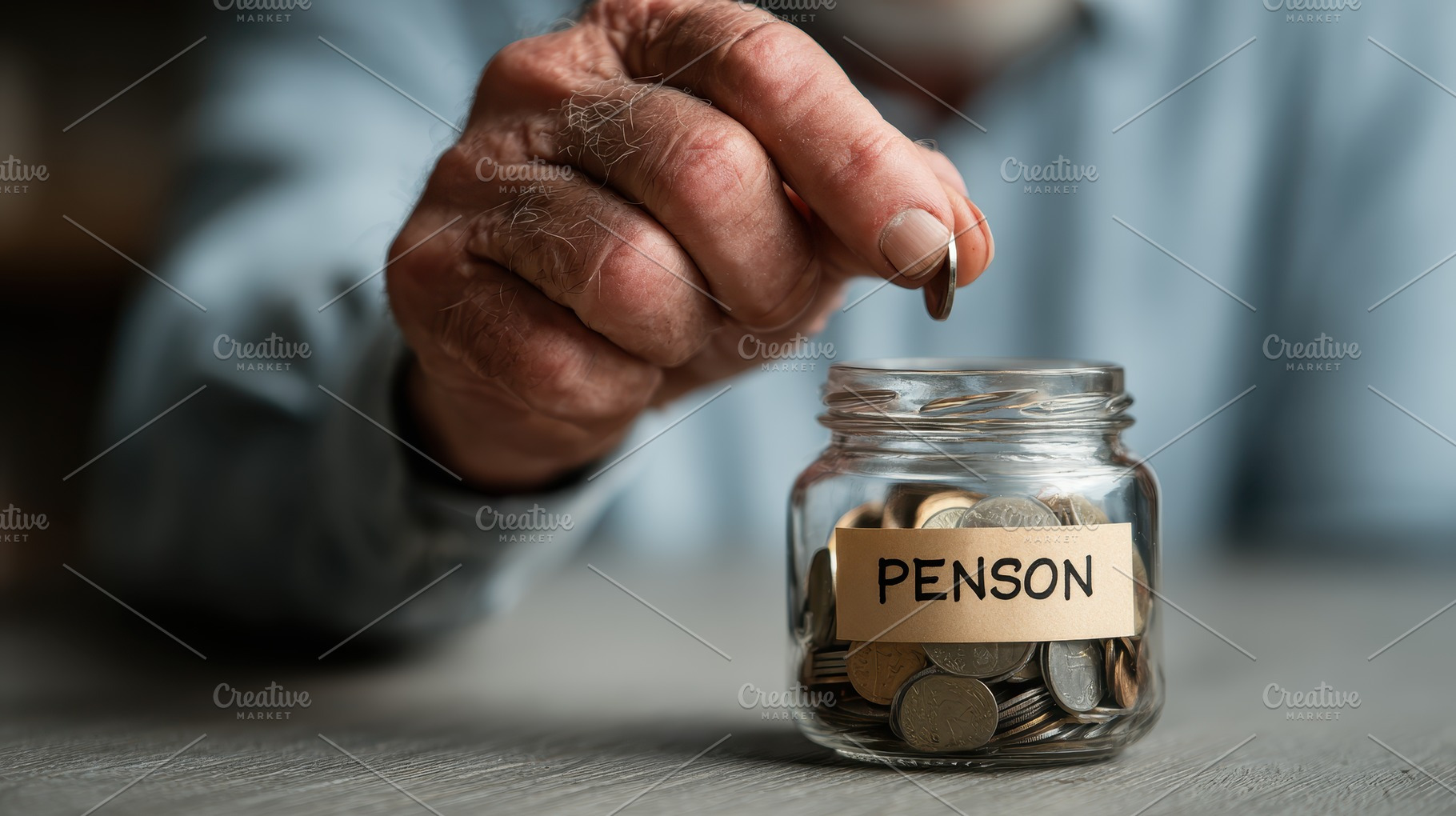 Elderly hand adding coin to pension, a Photo by Pixeness Studio