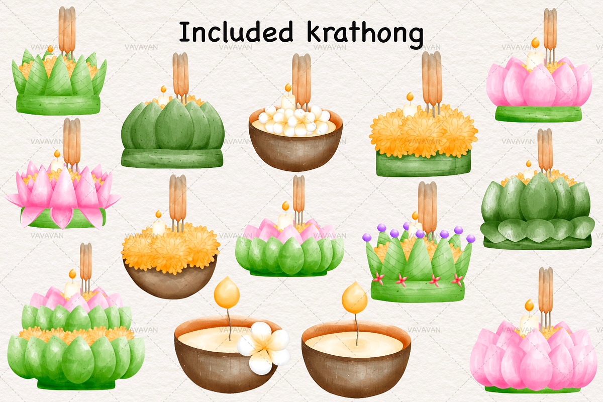 Loy krathong festival Thailand, a Decorative Illustration by Vavavan Artwork (Photo 2 of 4)