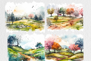 Watercolor Spring Meadows Clipart