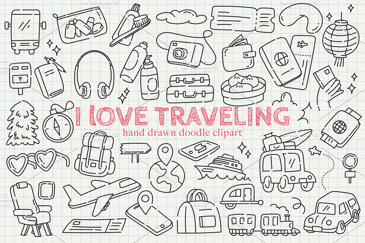 Hand-Drawn Travel Doodle Clipart Set, an Object Graphic by dudellicious