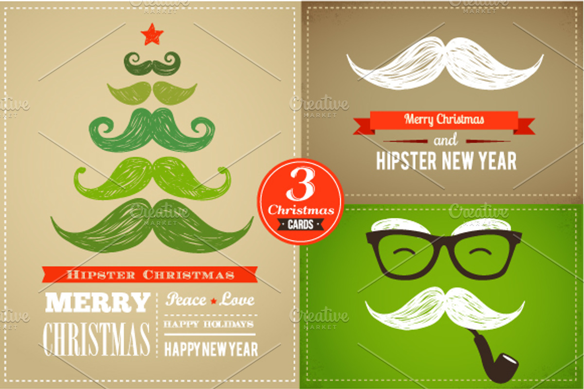 set of Hipster Christmas cards, a Decorative Illustration by Marish (Photo 1 of 4)