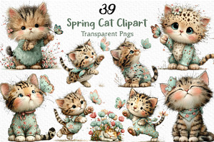 Whimsical Spring Cat Clipart Png, an Illustration by Craft Nest