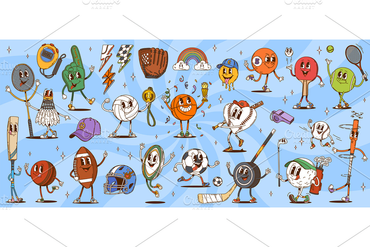 Cartoon groovy retro y2k sports, a Sport Illustration by Buch&Bee