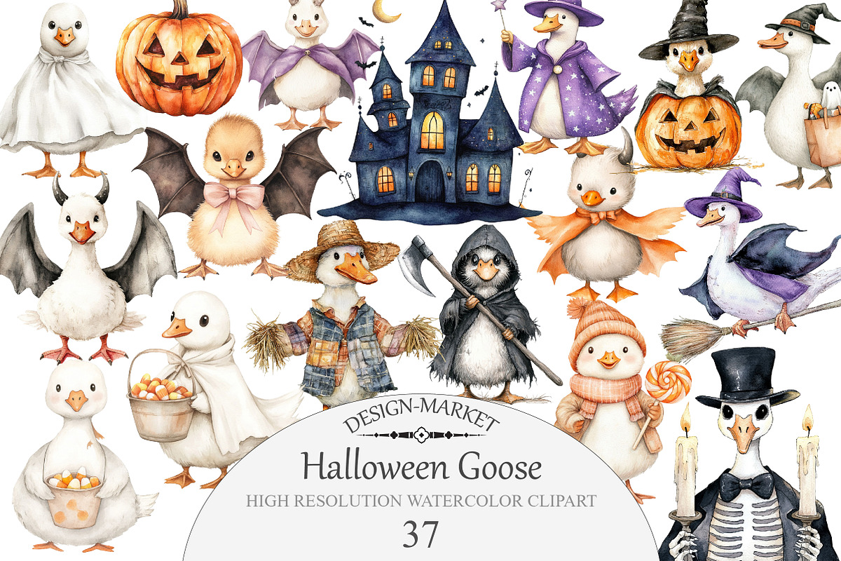 Whimsical Halloween Goose Clipart, an Illustration by Design Market (Photo 1 of 4)