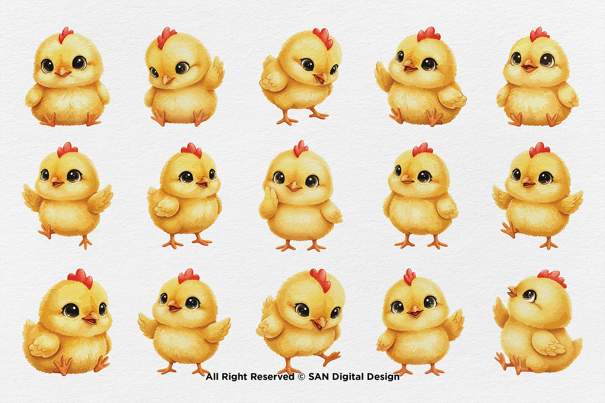 15 Bundle Watercolor Cute Chicks, an Animal Illustration by Morspective (Photo 8 of 8)