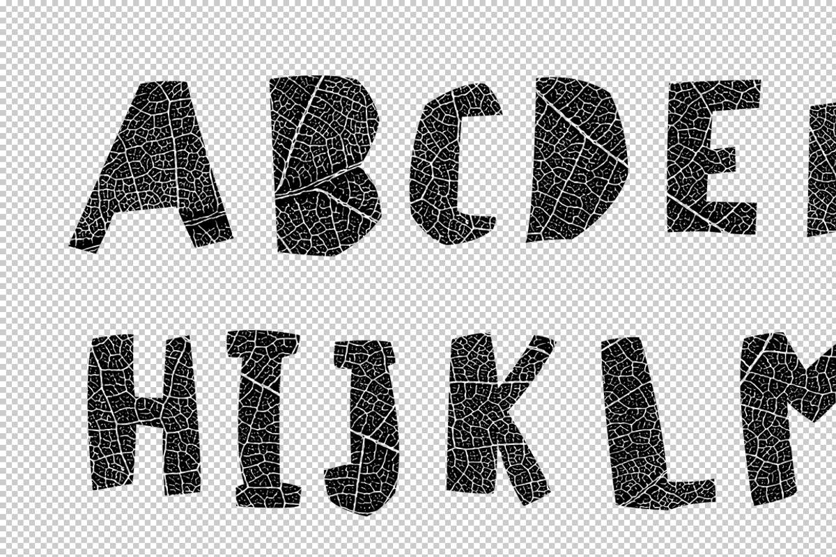 Leaf cut font. Cut-out shape preview 2