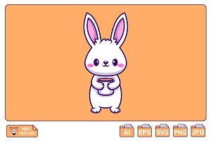 Cute Rabbit Holding Coffe Cup, an Animal Illustration by Artstorystudio