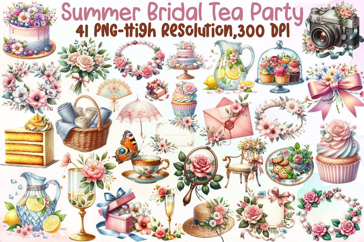Summer Bridal Tea Party Set Clipart, an Illustration by Sublimation Artist (Photo 1 of 6)