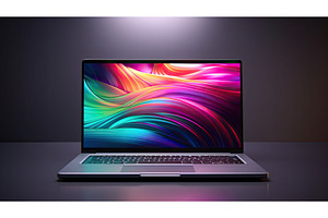 laptop tech gray background ai, a Technology Photo by pikepicture