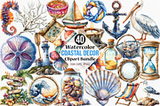Watercolor Coastal Decor Clipart, an Illustration by Canvas Craft (Thumbnail 1 of 7)
