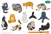 Cartoon cats clipart set, an Animal Illustration by pet design shop (Thumbnail 3 of 12)
