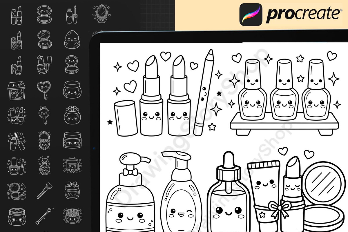 150 Procreate Kawaii Makeup Stamps, a Brush Add-On by DrawingStoryShop (Photo 3 of 6)