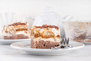 Brownie-misu, trendy viral brownie tiramisu twist dessert, a Food & Drink Photo by Rimma