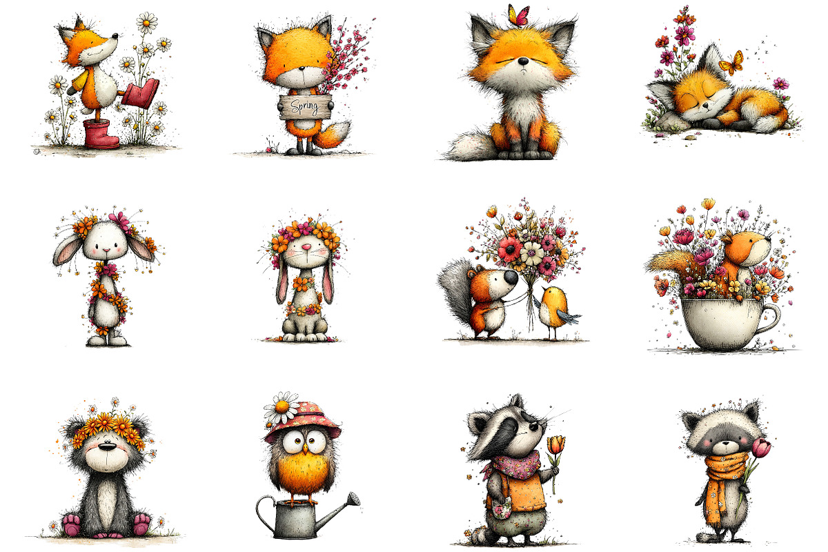 Woodland Animals Spring Floral Clipa, an Illustration by Dream Creation (Photo 2 of 5)