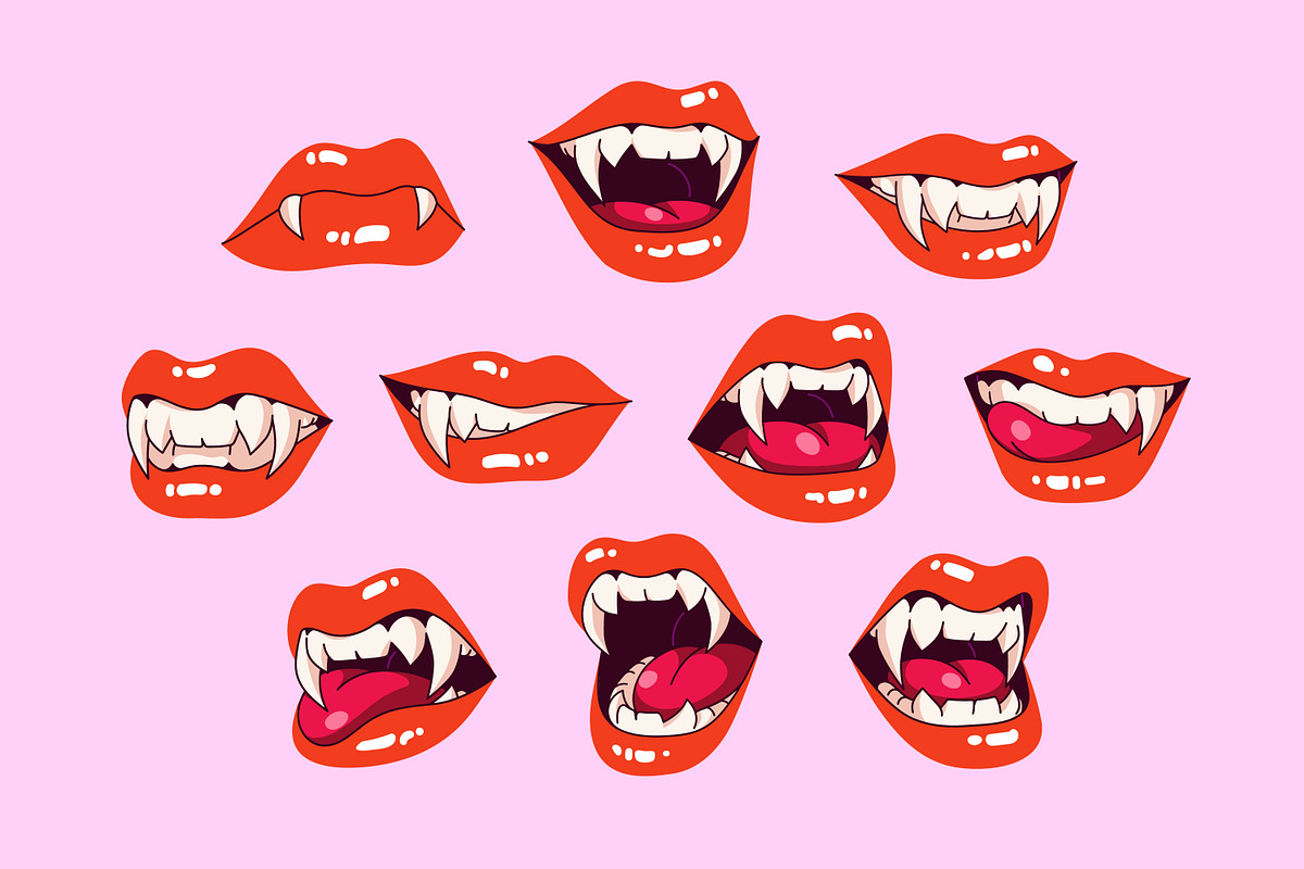 Vampire smiles with lips, fangs set, a Person Illustration by PaperTrident (Photo 1 of 4)