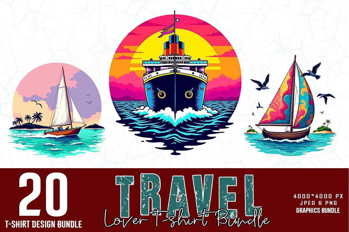 20 Groovy Travel T-shirt Bundle, an Illustration by Sofia's Fashion (Photo 1 of 3)
