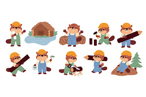 Funny beaver characters. Cute animal, an Animal Illustration by YummyBuum